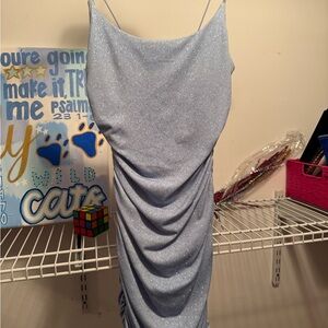 Sparkle Cowl Neck Slip Dress in Light Blue